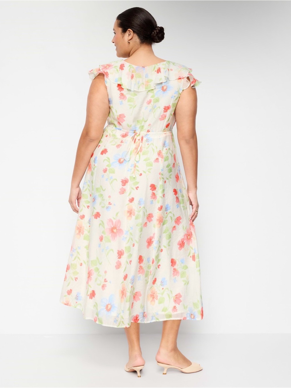 Old Navy White Floral Midi Dress with Pink and Blue Flowers - Picture 6 of 6
